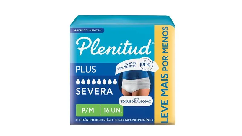 FRALDA ROUPA INTERNA PLENITUD ACTIVE PLUS P/M 16U