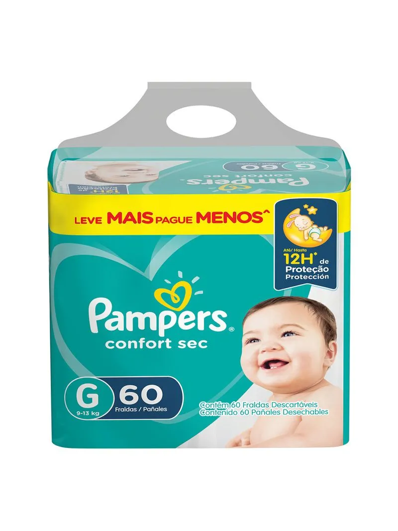 FRALDA PAMPERS CONFORT SEC SUPER G 60U