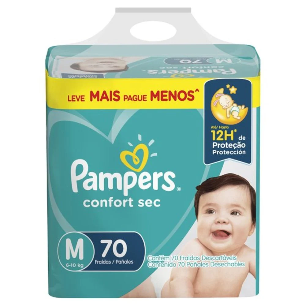 FRALDA PAMPERS CONFORT SEC SUPER M 70U