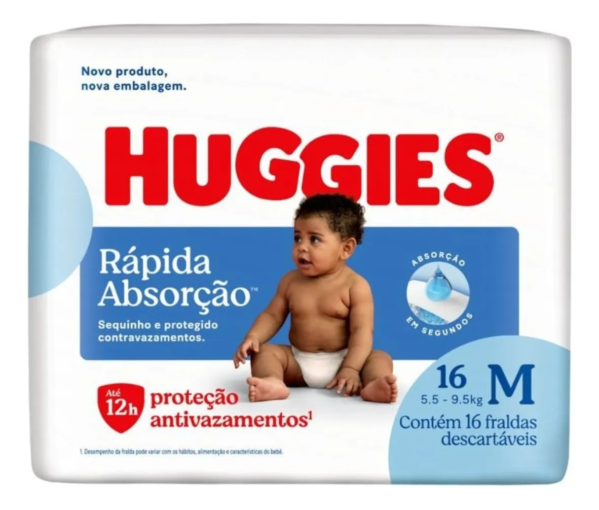 FRALDA HUGGIES JUMBINHO RAPIDA ABSORCAO M 16U