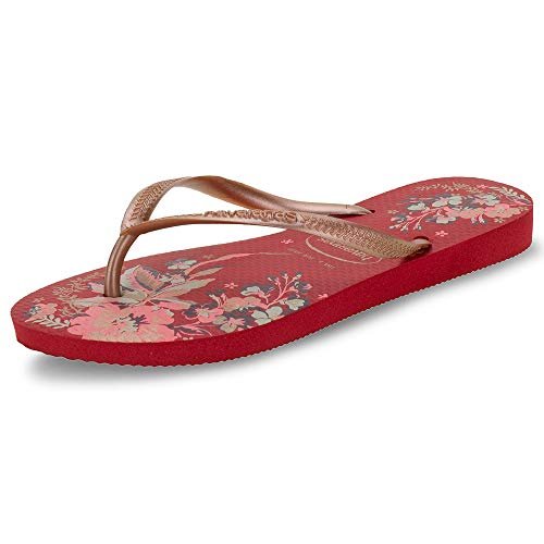 SANDALIA HAVAIANAS SLIM ORGANIC OURO FLORES GOLD 33/34