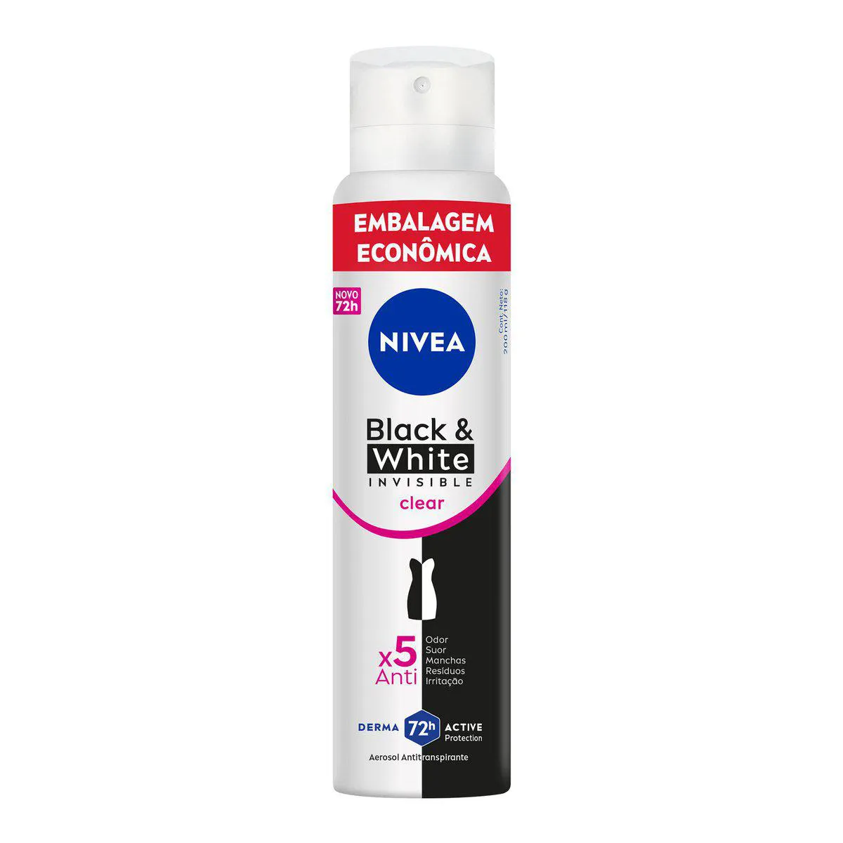 DESODORANTE AEROSOL NIVEA FEM BLACK WHITE INVISIBLE CLEAR 200ML