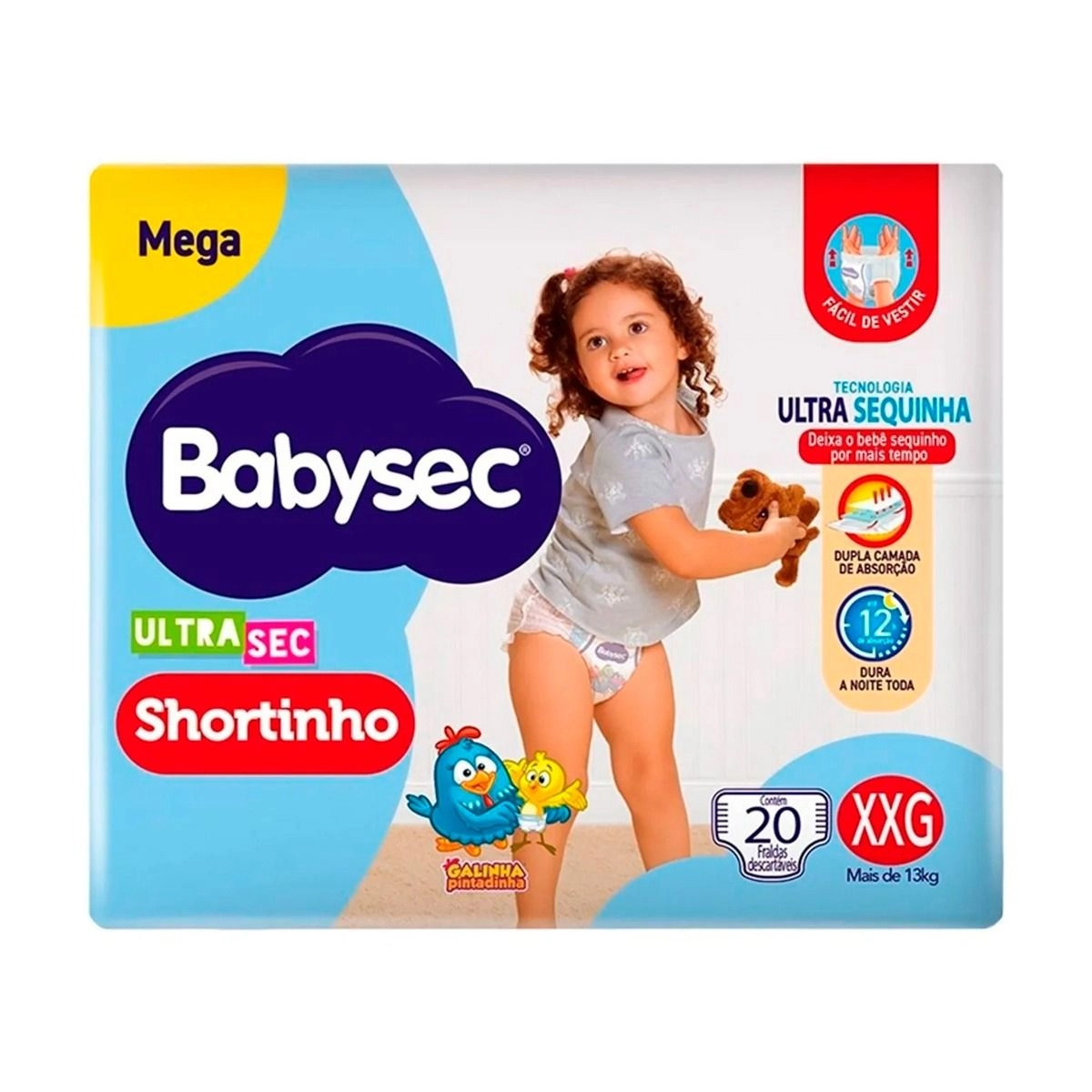 FRALDA BABYSEC GALINHA PINTADINHA MEGA SHORTINHO XXG20U