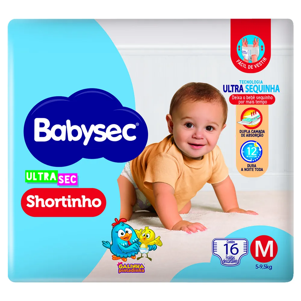 FRALDA BABYSEC GALINHA PINTADINHA SHORTINHO M 16U