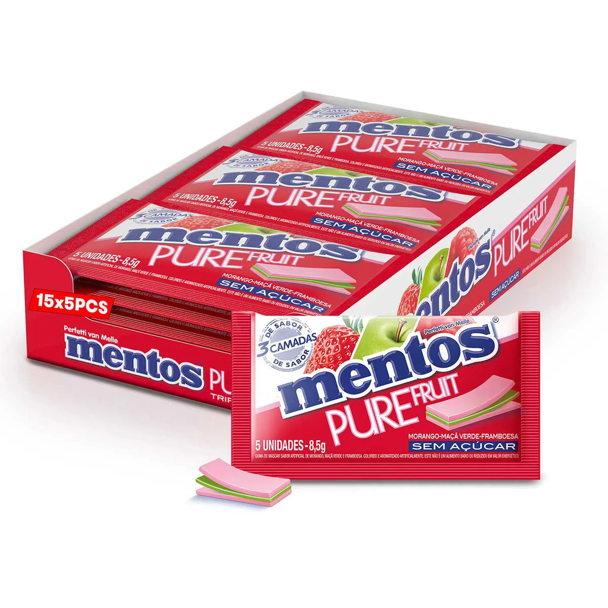 GOMA DE MASCAR MENTOS PURE FRUIT 8,5G DISPLAY 15U