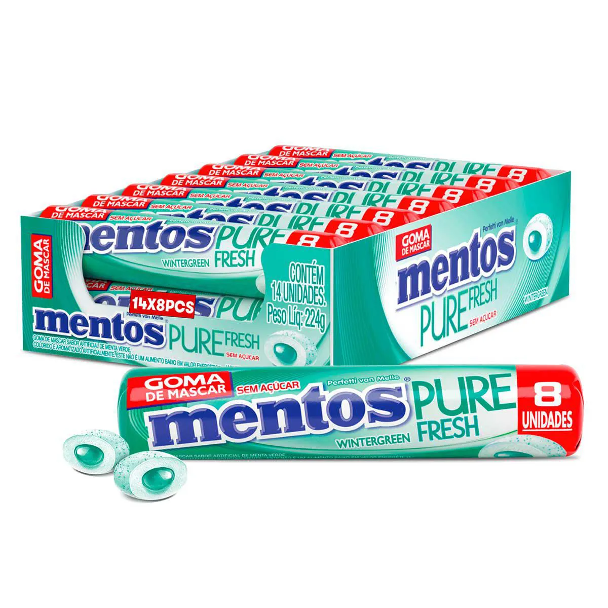 GOMA DE MASCAR MENTOS PURE WINTERGREEN 16G DISPLAY 14U